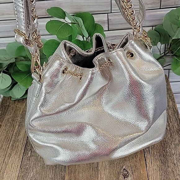 Unbranded silver metallic button studded drawstring shoulder bag - Picture 5 of 15